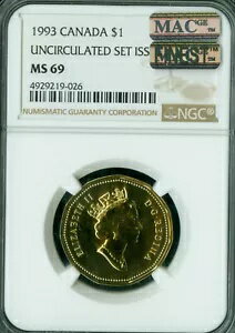 1993 カナダ ルーン ドル NGC MS69 PQ MAC 最高級グレード MAC スポットレス。
