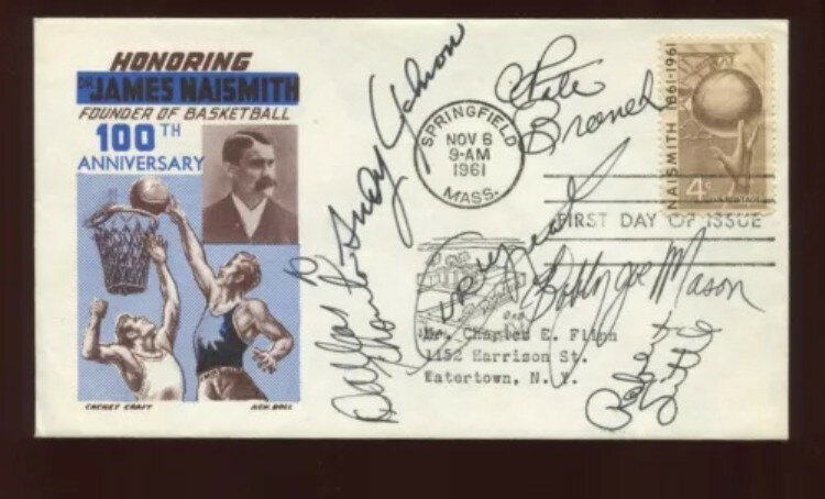 1189 ネイスミス 1961 FDC <strong>ハーレム・グローブトロッターズ</strong>チーム6名サイン入り (CV 232)