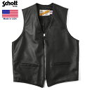 Schott ショット 693V ZIP FRONT MC VEST ジップフロントモーターサイクルベスト BLACK ブラック 7448 メンズ アウター トップス レザーベスト レザージャケット 革ジャン ライダース 防寒 秋 冬《WIP》