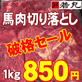 馬肉切り落し1kg★板状だから冷凍庫にスッキリ収納！★ペット馬肉にも最適！馬刺し専門店の馬肉ペット用馬肉にも最適！