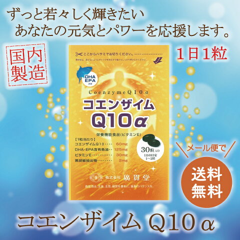 whlny【メール便で送料無料】コエンザイムQ10α（1袋/30粒入）1か月分 お得 サプリ サプリメント美容 健康 ダイエット エイジングケア飲みやすいカプセルタイプです 廣貫堂 | epa dha ビタミンe カプセル ダイエットサプリメント 健康食品 栄養補助食品 だるさ