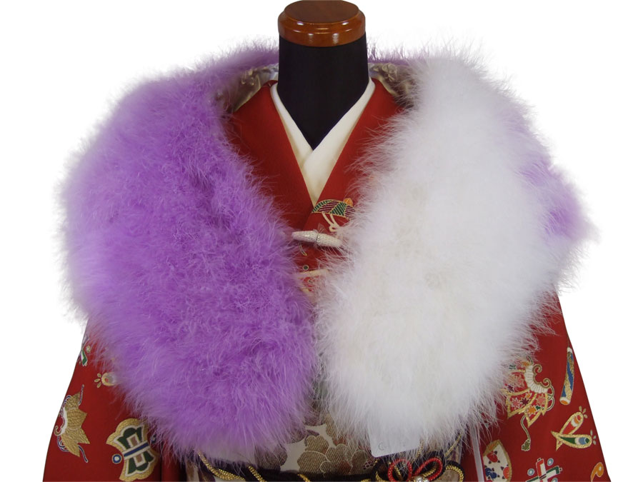 「振袖用羽毛ショール（紫×白）」【10P17Aug12】個性的なショールで誰よりも目立つ！レビューで送料無料♪