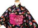 【売りつくしセール】子供浴衣(単品)・キッズ浴衣・女の子【120cm・7?8歳用】紅型タイプ「流水に桐と桜(黒)」【クロネコDM便での発送はできません】【10P06Aug16】
