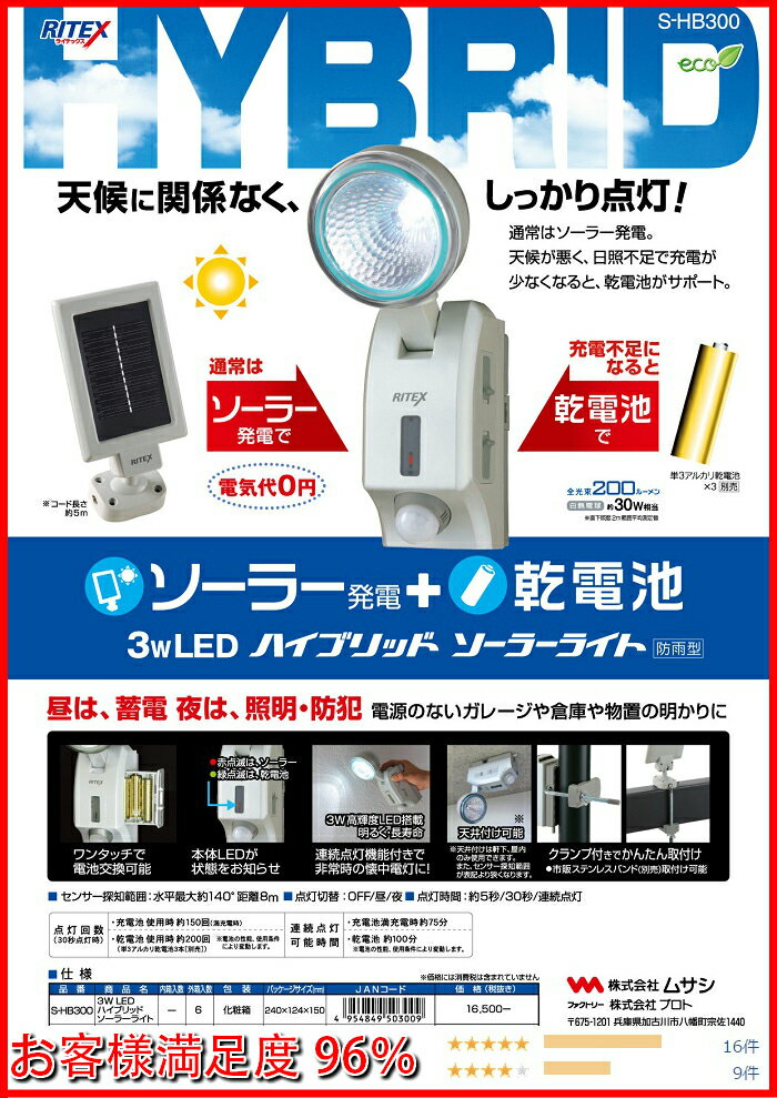 【60％引き】防犯グッズ センサーライト 屋外 ムサシ RITEX 3WLED ハイブリッ…...:wakui-shop:10000228