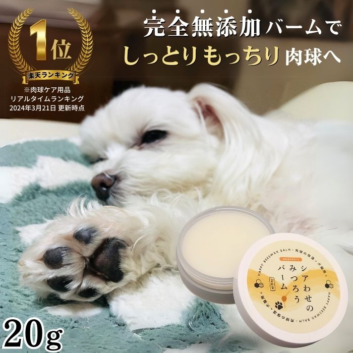 <strong>肉球クリーム</strong> 犬 猫 完全無添加 送料無料 20g 保護 肉球ケア 滑り止め みつろう 舐めても安心 転倒防止 シニア犬 老犬 足裏 ひび 割れ 高保湿 乾燥 <strong>オーガニック</strong> シアバター ホホバオイル オリーブオイル 全犬種 全年齢 シアわせのみつろうバーム わんちゃんライフ