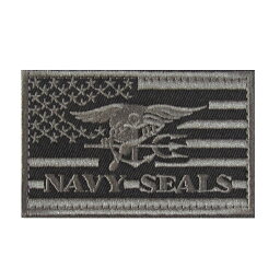 <strong>ベルクロワッペン</strong> 星条旗＆Navy SEALs ネイビー シールズ 海軍特殊作戦員 灰 縦5cm 横8cm