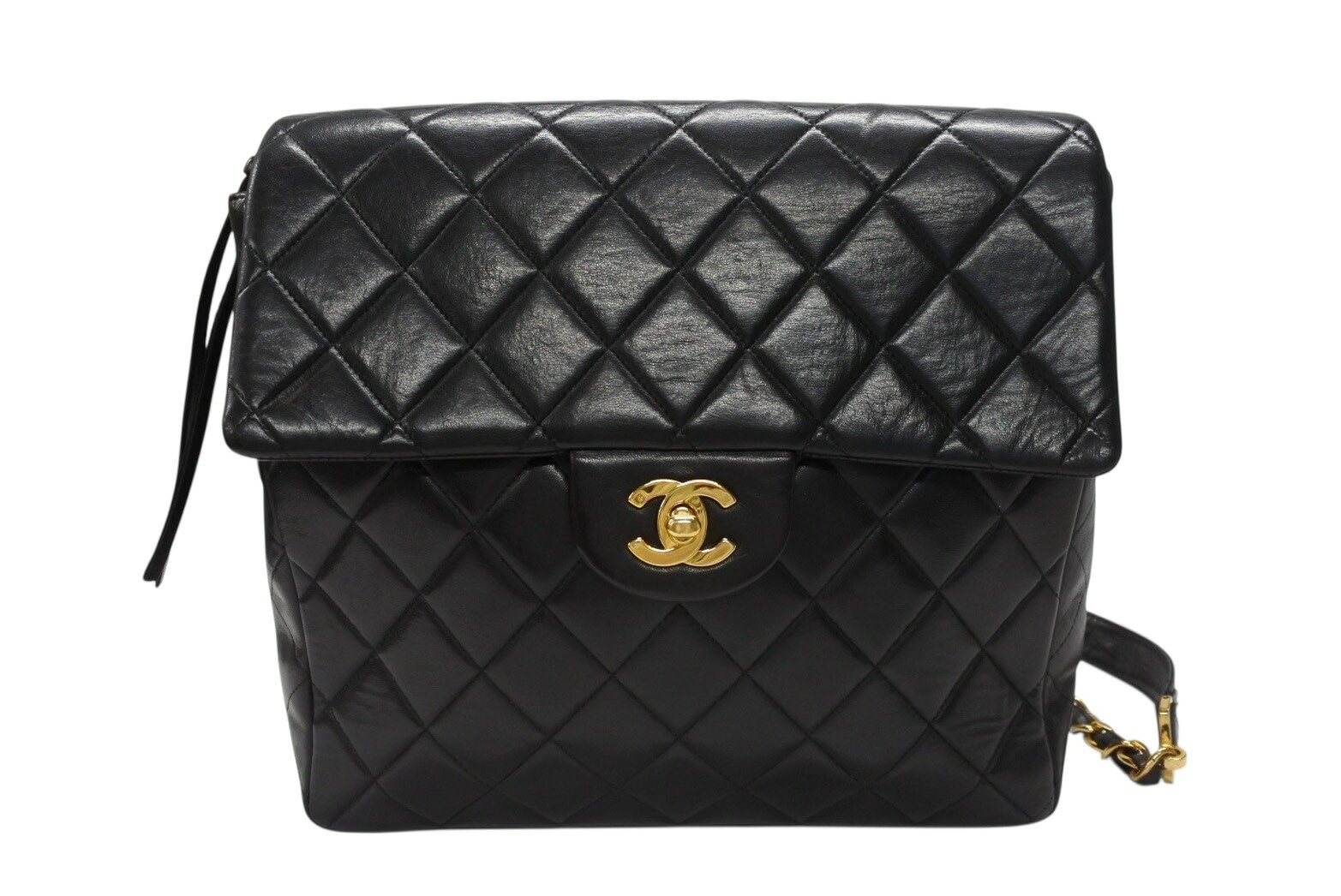 CHANEL シャネル マトラッセラムスキン チェーン スクエアリュック ココマーク ブラック ゴールド金具 美品 中古 4b005940