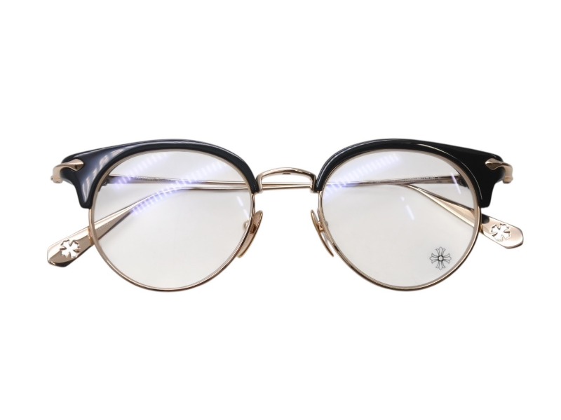 CHROME HEARTS クロムハーツ SLUNTRADICTION II メガネ 48□20-148 ハーフリム CHプラス ブラック ゴールド 度無し 美品 中古 4b001870