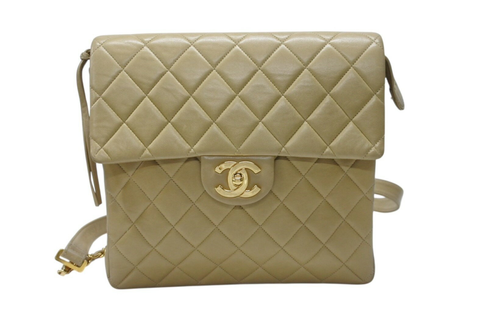 CHANEL シャネル リュック ココマーク マトラッセライン 3番台 1996年 05311 ラムスキン ベージュ ゴールド金具 美品 中古 4b004332