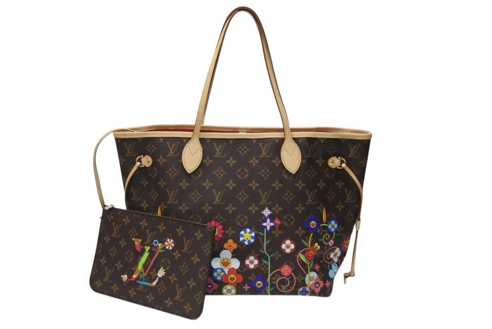新品未使用 LOUIS VUITTON ルイヴィトン モノグラム LV × TM ネヴァーフルMM トートバッグ M13271 村上隆 ブラウン ゴールド金具 中古 4b004653