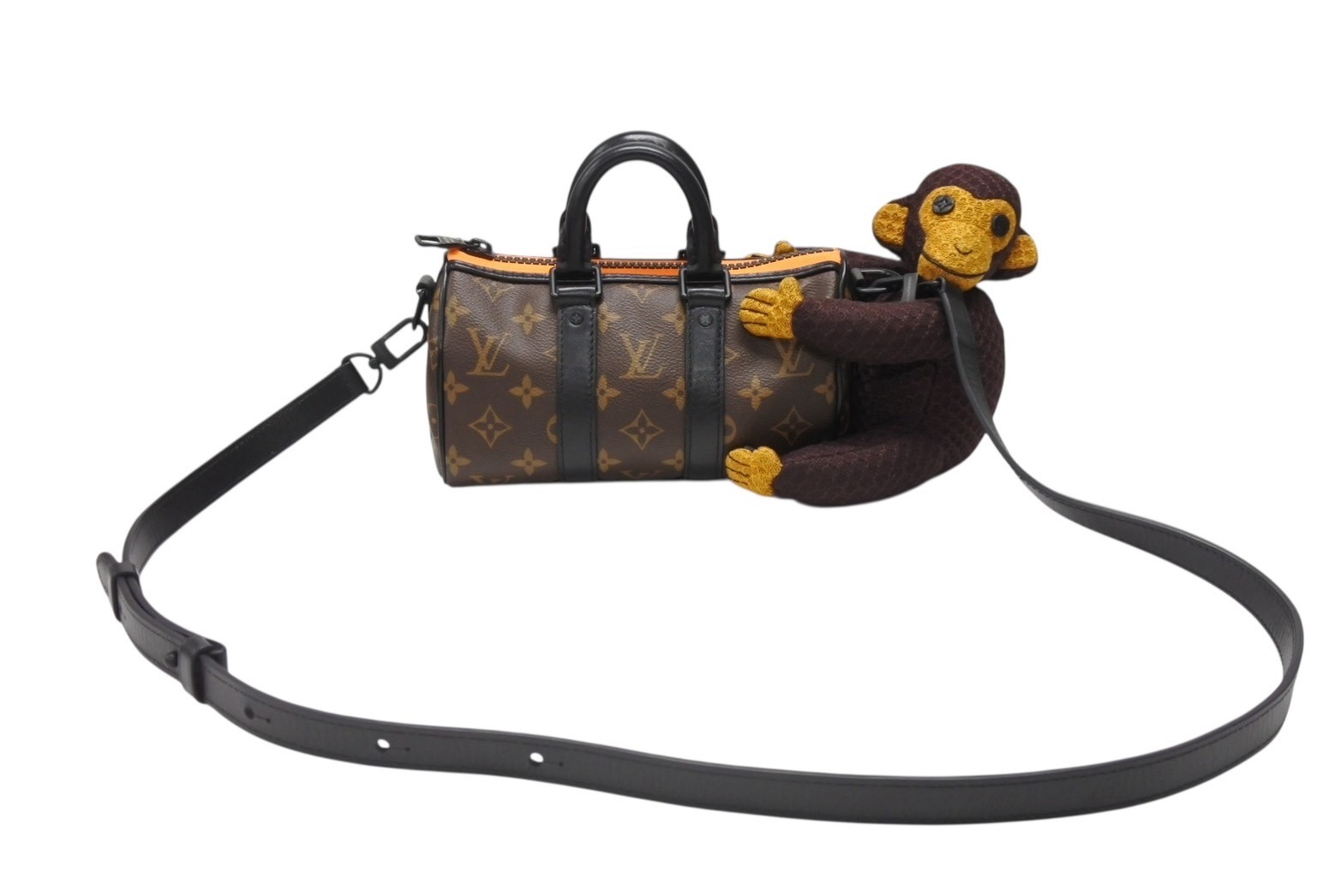 極美品 LOUIS VUITTON ルイヴィトン キーポルXS LVフレンドニットパペット ヴァージル期 M80118 モノグラムキャンバス レザー ブラウン オレンジ 中古 4b004886