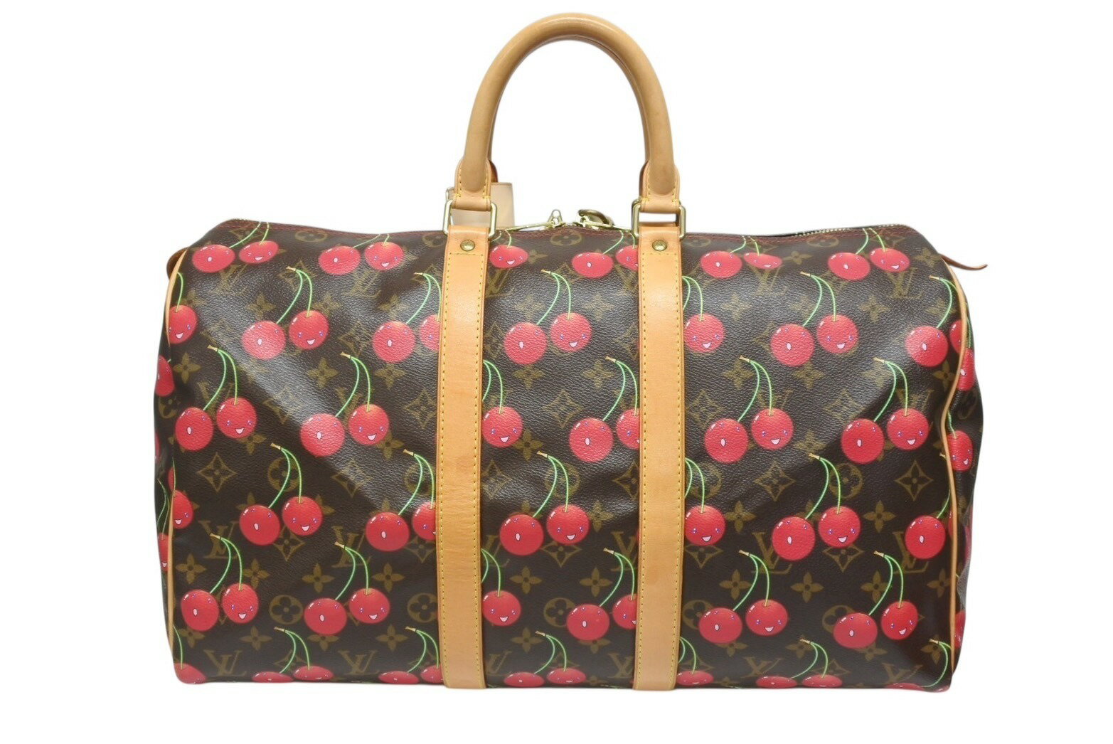 極美品 LOUIS VUITTON ルイヴィトン キーポル45 ボストンバッグ M95011 モノグラム チェリー PVC レザー ブラウン 村上隆 美品 中古 4b005477