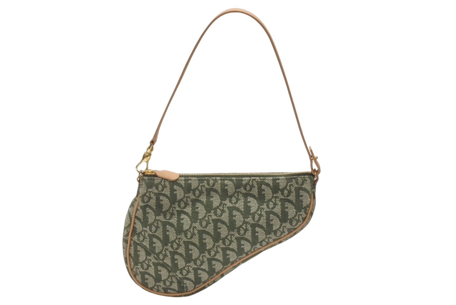 新品同様 Christian Dior クリスチャンディオール トロッター サドルポーチ ワンショルダー グリーン MC 0071 中古 4b006511