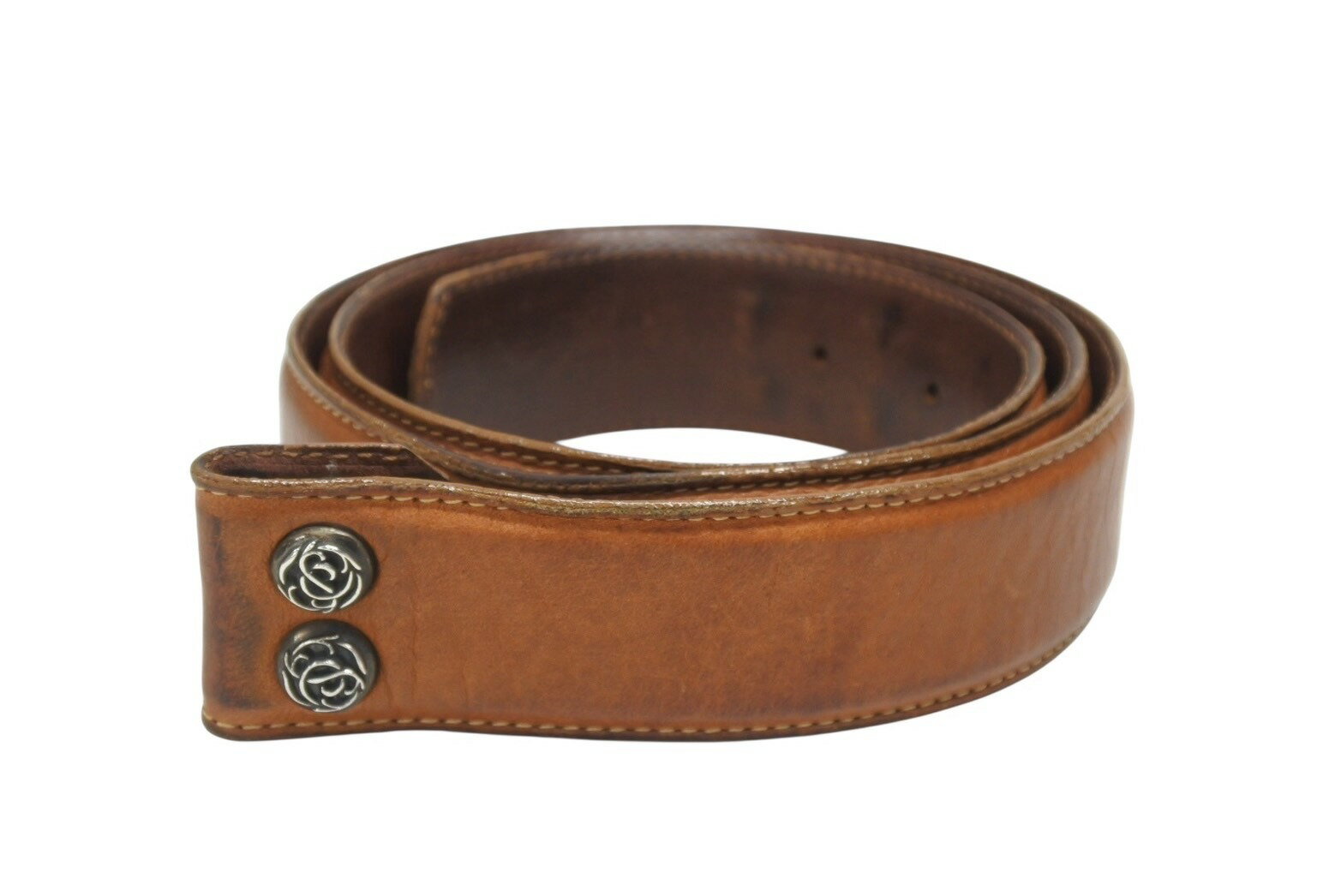 CHROME HEARTS クロムハーツ ベルト ストラップ サイズ34 フローラル ブラウン レザー シルバー925 美品 中古 4b006569