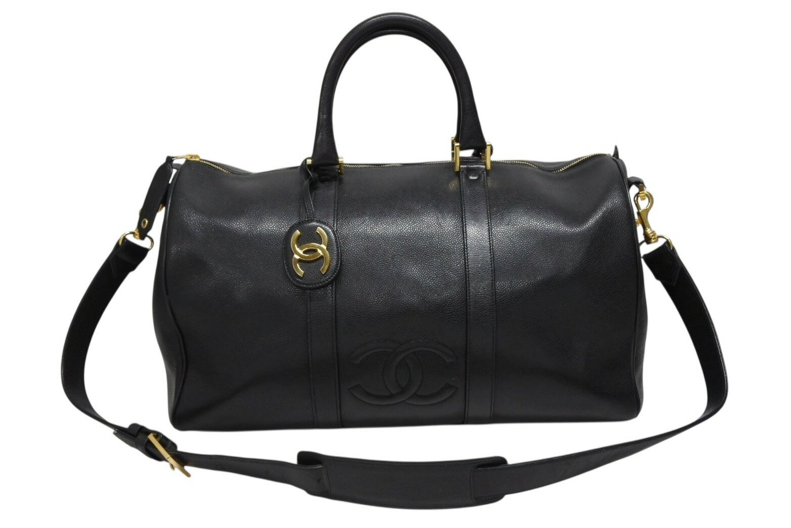 CHANEL シャネル ココマーク 2WAYバッグ ボストンバッグ ショルダーバッグ 3番台 キャビアスキン ブラック ゴールド金具 美品 中古 4b006989