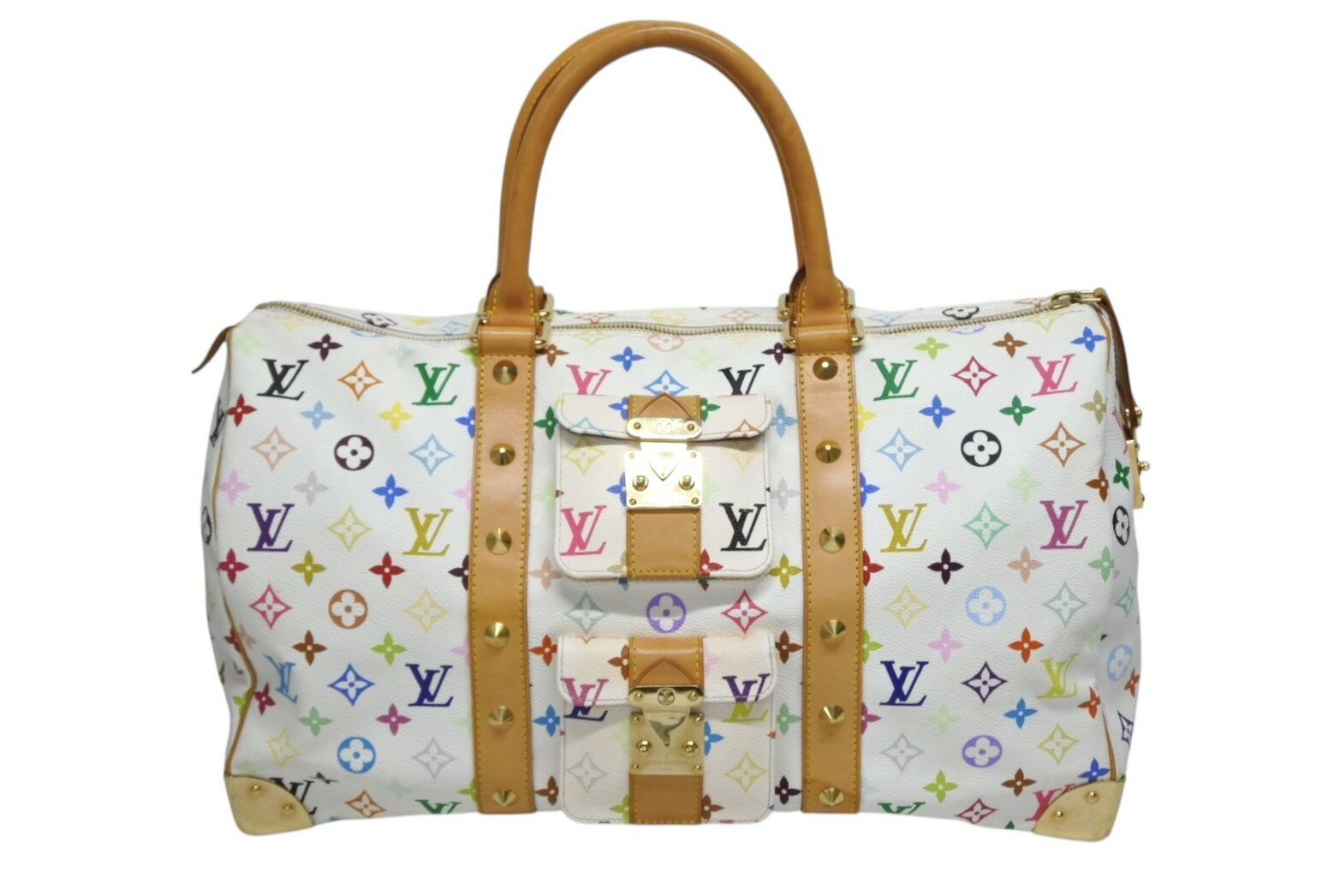 LOUIS VUITTON ルイヴィトン キーポル45 ボストンバッグ M92641 モノグラム マルチカラー ホワイト 村上隆 美品 中古 4b009463