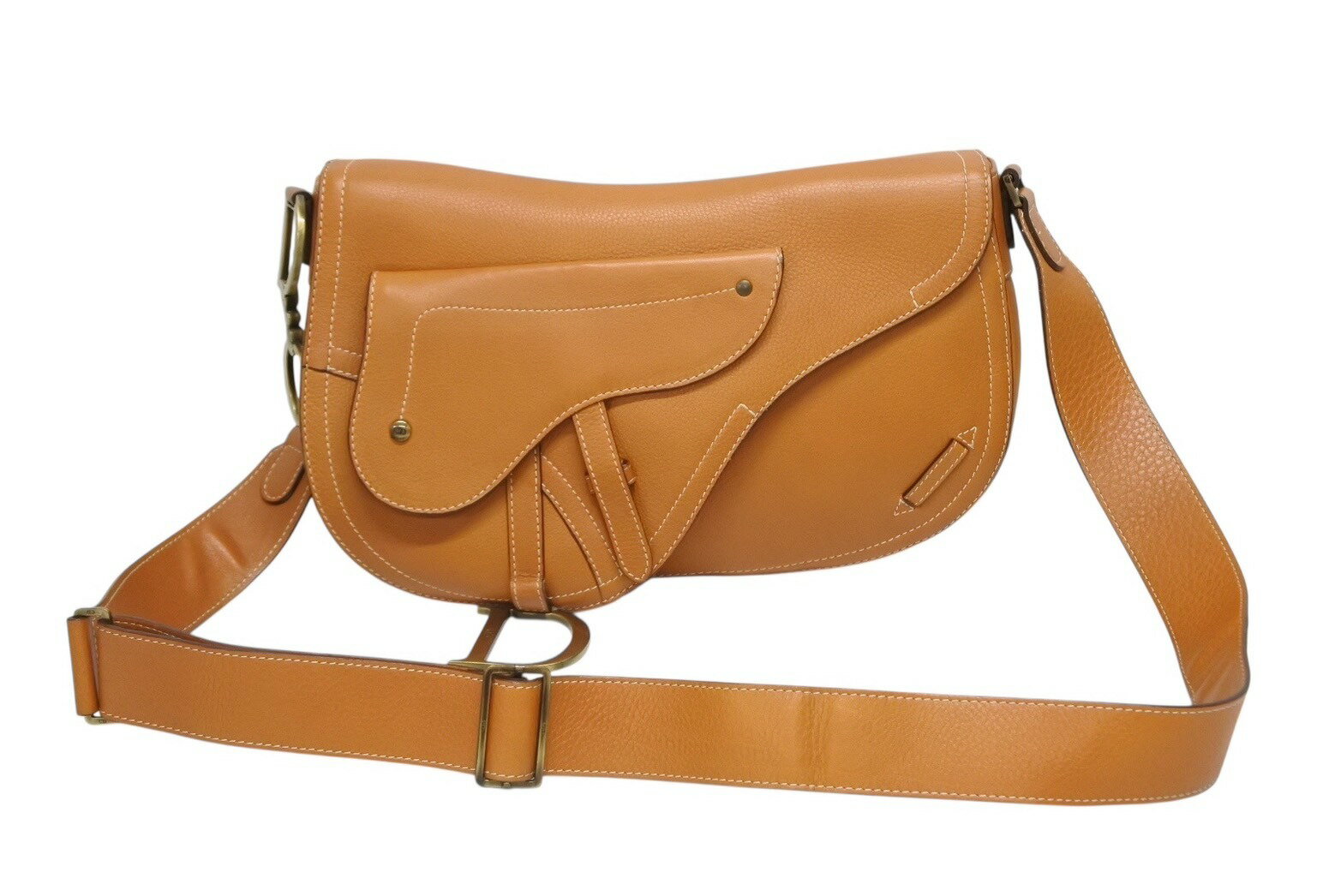 極美品 CHRISTIAN DIOR クリスチャンディオール サドル ワンショルダーバッグ レザー ブラウン アンティークゴールド金具 中古 4b009140