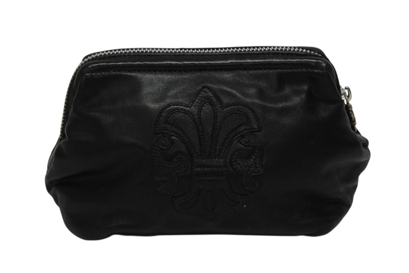 極美品 CHROME HEARTS クロムハーツ ポーチ コスメティックケース BSフレア ダガー ブラック シルバー金具 中古 4b009846