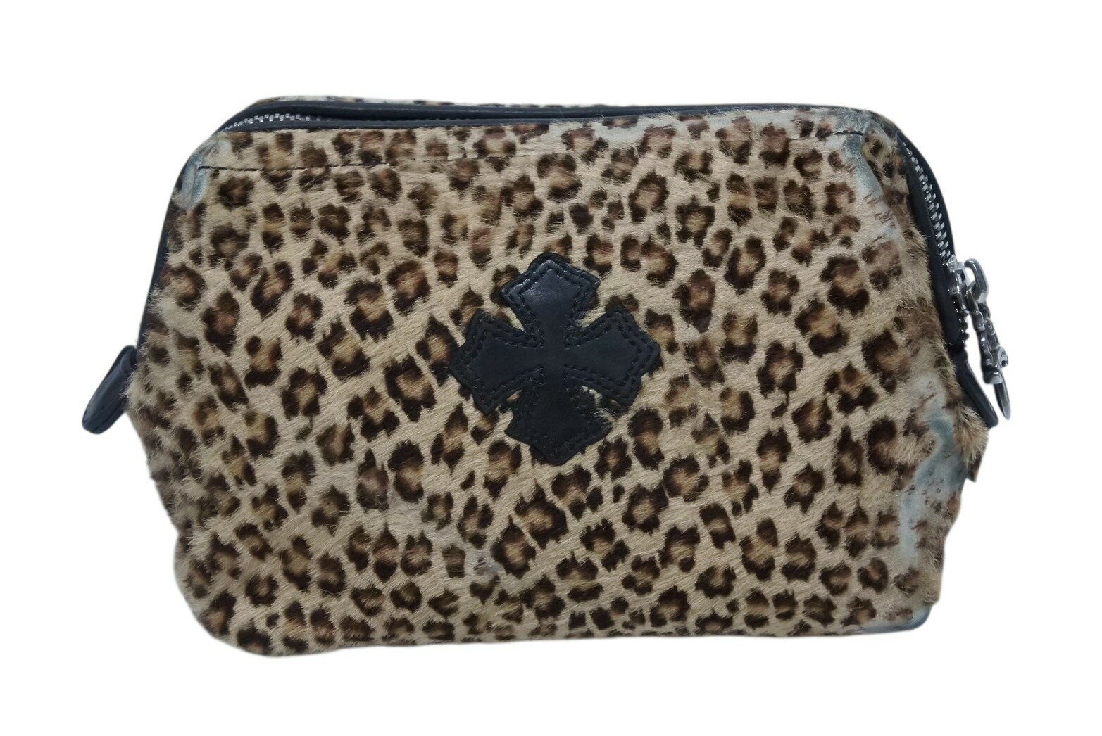 CHRME HEARTS クロムハーツ アクセサリー コスメ ポーチ レオパード柄 ハラコ レザー 良品 中古 4b009936