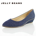 JELLY BEANS ジェリービーンズ 113-05402 デニム ブルー 靴 パンプス ローヒール ポインテッドトゥ ウェッジソール レディース 低ヒール