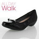 ALL DAY Walk オールデイウォーク 017 靴 ALD0170 アキレス パンプス リボン 撥水加工 2E 幅広 カジュアル 黒 ブラック レディース ベネトン セール