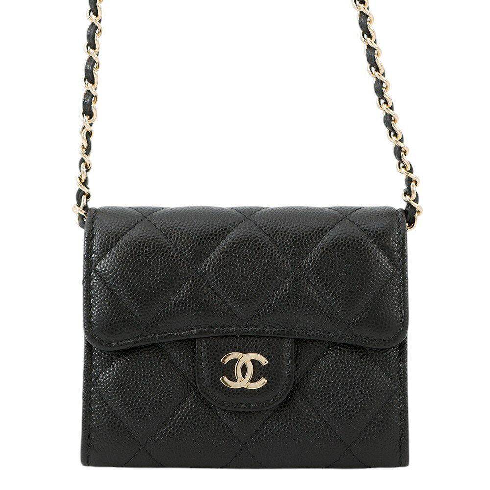 シャネル ミニチェーンウォレット カードケース マトラッセ ココマーク キャビアスキン AP0238 CHANEL 財布 黒 【安心保証】 【中古】 シャネル チェーンウォレット 財布 レディース CHANEL WALLET