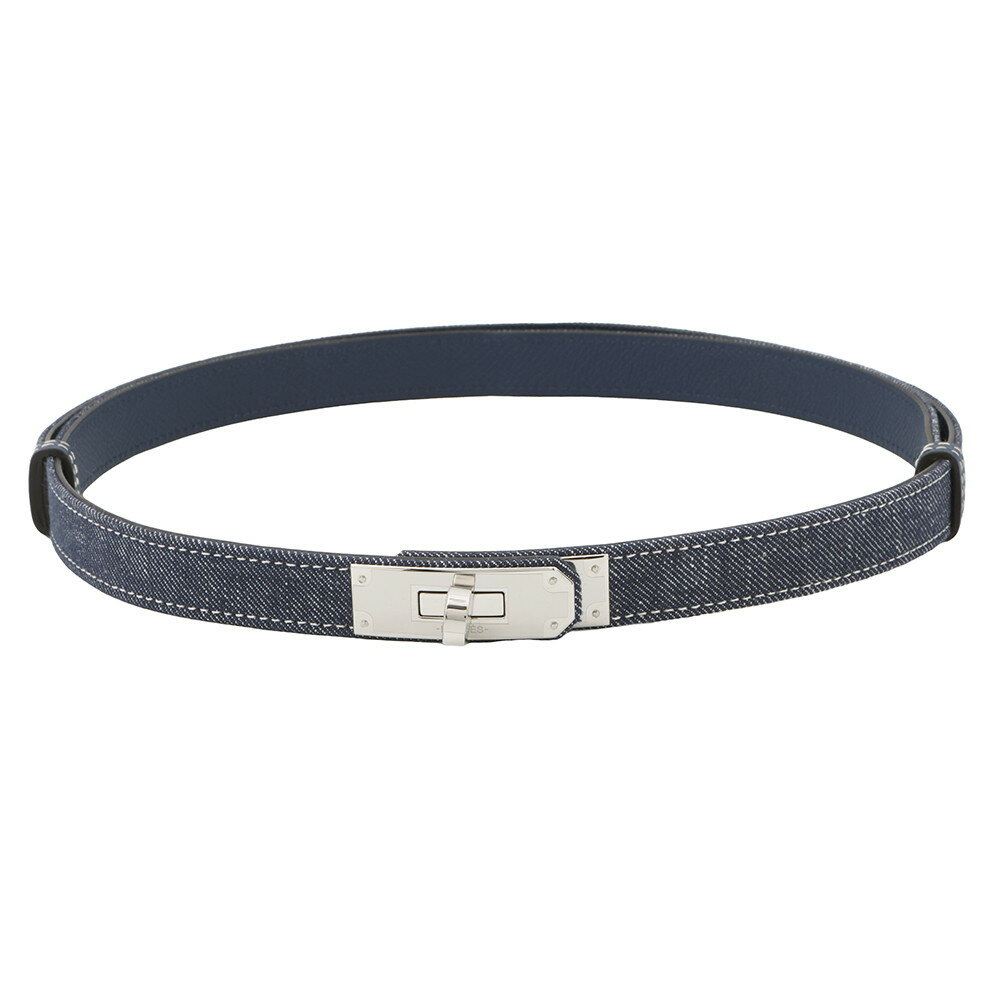 エルメス ケリーベルト18 ジーン ブルーインディゴ/ホワイト/ブルーネイビー/シルバー金具 デニム/エプソン W刻印 HERMES べルト エルメス べルト HERMES