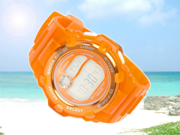 【送料無料!＋ポイント2倍以上!!】【CASIO Baby-G】カシオ ベビーG 逆輸入海外モデル Reef ホワイト反転液晶デジタル腕時計 スケルトンオレンジウレタンベルト BG-3001-4BDR
