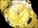 日本未発売モデル!デイデイトカレンダー搭載 100m防水ダイバーズモデル【逆輸入SEIKO5SPORTS】セイコーファイブデイデイトカレンダー付自動巻き腕時計オールゴールドゴールドダイアル ステンレスベルトSNZF80K1