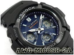 【10%OFFクーポン 4/18 0___00～4/21 9___59】G-SHOCK Gショック 逆輸入海外モデル CASIO カシオ アナデジ 電波 ソーラー 腕時計 ネイビー ブラック AWG-M100SB-2A