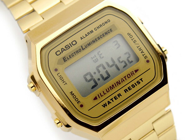 【送料無料!＋ポイント2倍以上!!】【CASIO カシオ】スタンダードモデル デジタル ユニセックス腕時計　ゴールド　A168WG-9