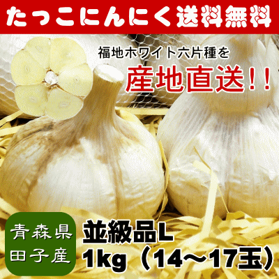 【送料無料】【産直品】青森県産にんにく並級品Lサイズ1kg（14〜17玉）[田子産福地ホワイト六片種][訳あり業務用]【2sp_120810_green】