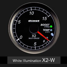 Pivot　マルチゲージ 60φ X2　スムーザー　ホワイト照明（国産車用）ブースト・水温・切り替え表示。スムーズ動作。