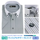 半袖 メンズ クレリック ワイシャツ ボタンダウン グレーボーダー 形態安定 Yシャツ ビジネス 6サイズ スリム M L 標準体 M L LL 3L から選べる HC-32