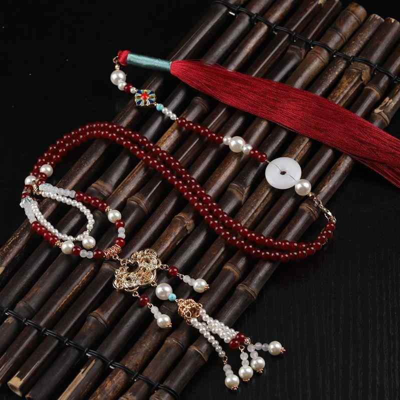 ネックレス 瓔珞 漢服 古風 明代様式 フェイクパール ロングタッセル 蓮花モチーフ 日常使い レトロ ヴィンテージ クラシック エレガント 華やか 上品 多用途 中国風 首飾り 装飾品 イベント パーティー