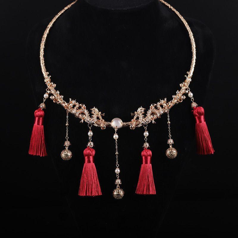 ネックレス 男女兼用 新チャイナ風 古風 レトロ 漢服 明代様式 民族調 エスニック 瓔珞風 タッセル 鈴 銅製 万能 アクセサリー 普段使い イベント 和装 コスプレ