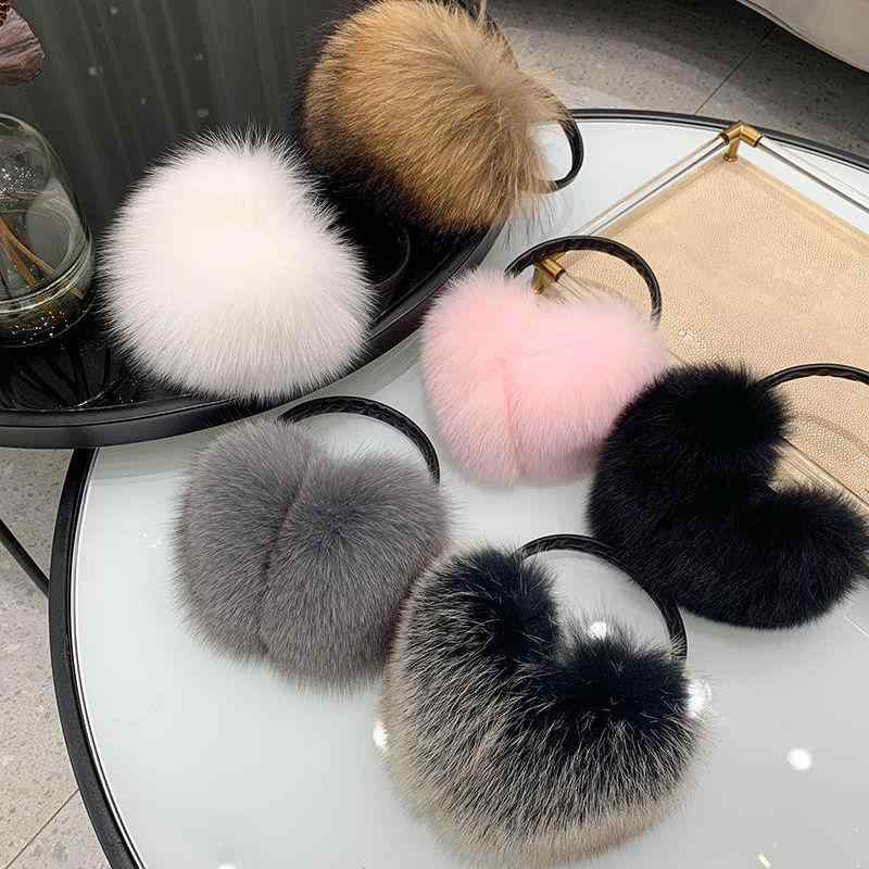 イヤーマフ レディース 女性用 フォックスファー リアルファー 秋冬 防寒 保温 耳あて ふわふわ 暖かい あったか 耳カバー ファッション小物 ブラック ホワイト ピンク グレー ブラウン系