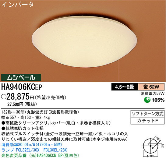 【送料・代引手数料無料】パナソニック電工 シーリングライト 4.5〜6畳 HA9406KCEP