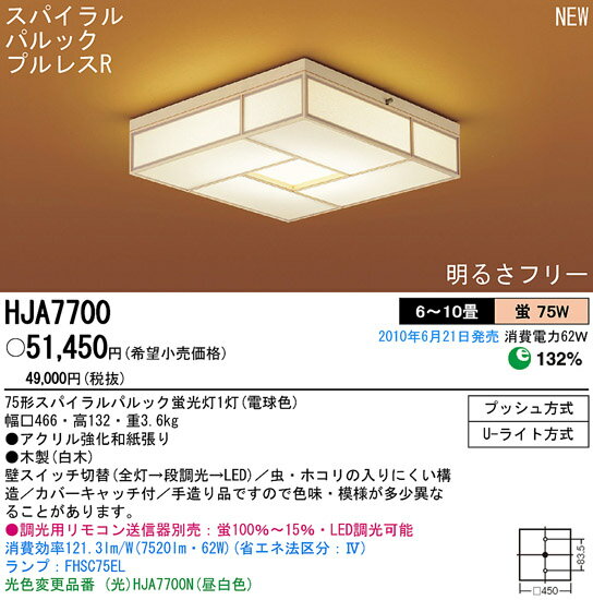 【送料・代引手数料無料】パナソニック電工 和風シーリングライト 6〜10畳 電球色 HJA7700【smtb-u】【送料・代引手数料無料】