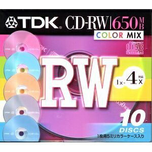 TDK 4倍速データ用 CD-RW 650MB カラーミックス 10枚 CD-RW74X10CCS