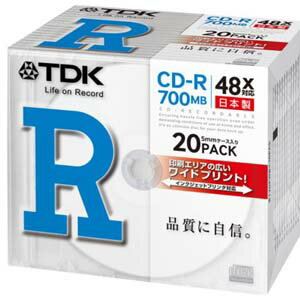 TDK 48倍速対応 CD-R 700MB ホワイト 20枚 CD-R80PWDX20B