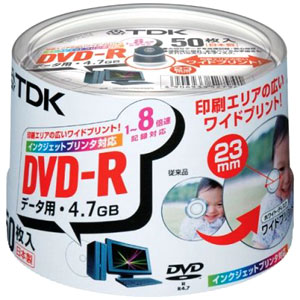 TDK 8倍速データ用DVD-R ワイドプリント 50枚 DVD-R47PWDX50PK