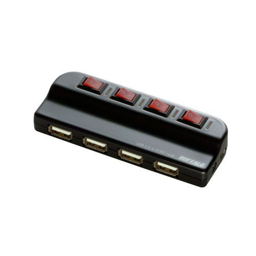 バッファロー BUFFALO USB2.0Hub セルフ＆バスパワー 4ポート 個別スイッチ付 ブラック BSH4A02BK
