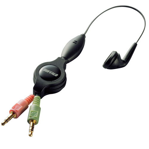バッファロー BUFFALO ヘッドセット ケーブル巻取りタイプ 片耳イヤフォン式 ブラック BSHSE02RBK