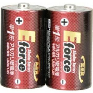 オーム電機 アルカリ乾電池 E force 単1形×2本パック OHMLR20G/2S