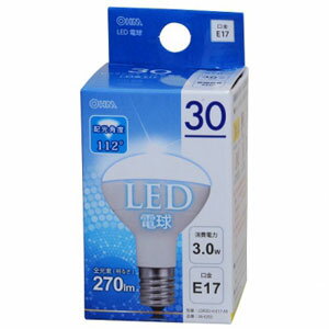 オーム電機 LED電球 ミニレフランプタイプ 広配光 密閉器具対応 E17 3W 昼光色 …...:webby:10322221