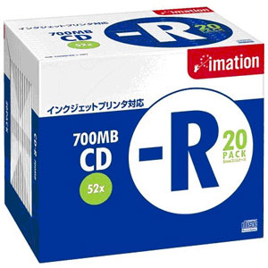 イメーション 52倍速記録対応 CD-R 700MB 20枚 CDR80PWBX20PL【3500円以上お買い上げで送料無料】