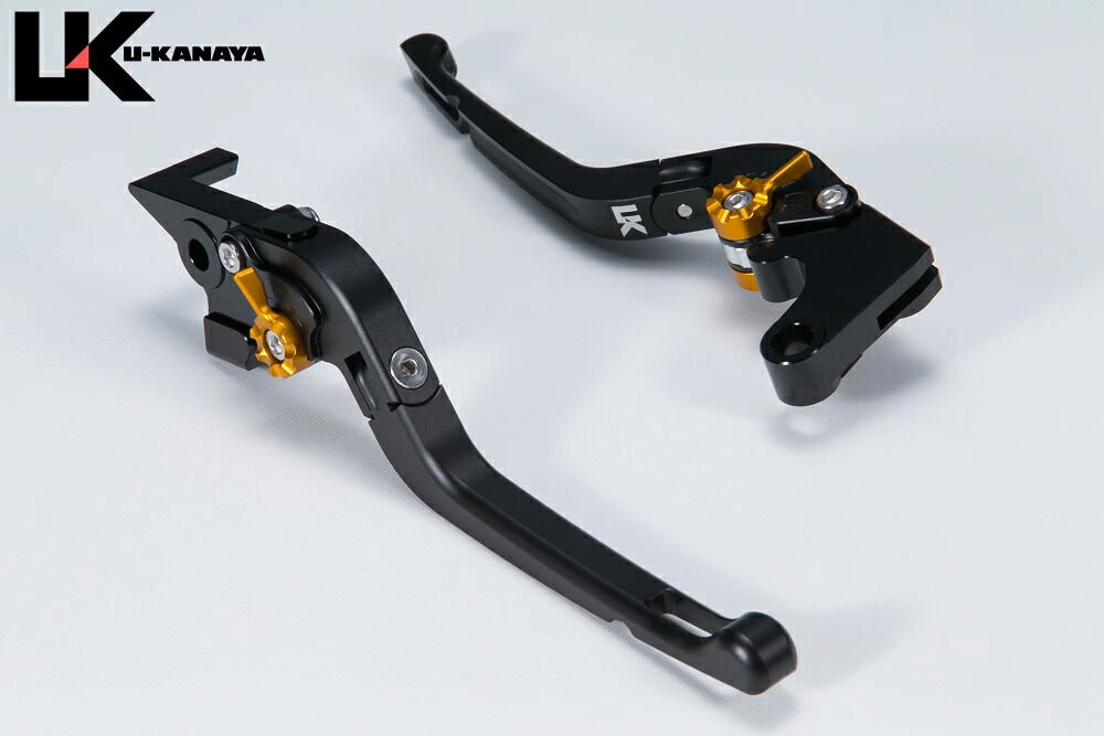 U-KANAYA ユーカナヤ 可倒式Rタイプ アルミビレットレバーセット CB750 HONDA ホンダ ブレーキ・クラッチレバーセット ハンドル周辺パーツ ハンドル レバーカラー：マットブラック / アジャスターカラー：マットゴールド