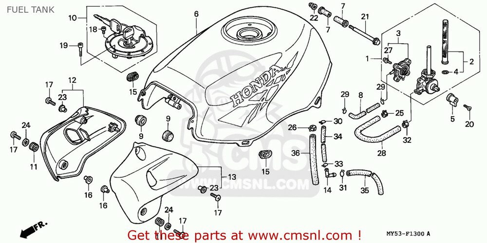 CMS シーエムエス オートコック ASSY．，F(16950-MY5-B64) CB500 1994 R / KPH AUSTRIA ENGLAND MPH FRANCE GERMANY 27P 50P ITALY SPAIN SWITZERLAND 1996 T NORTHERN EUROPE PORTUGAL 1997 V 34P 1998 W 1999 X HONDA ホンダ 燃料コック 燃料関連 エンジン