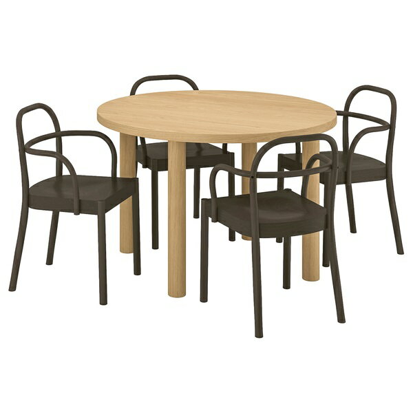 [IKEA/イケア/通販]STOCKHOLM 2025 ストックホルム 2025 / STOCKHOLM 2025 ストックホルム 2025 テーブル＆アームレスト付きチェア 4脚, オーク材突き板/ダークブラウン[6](19606594)